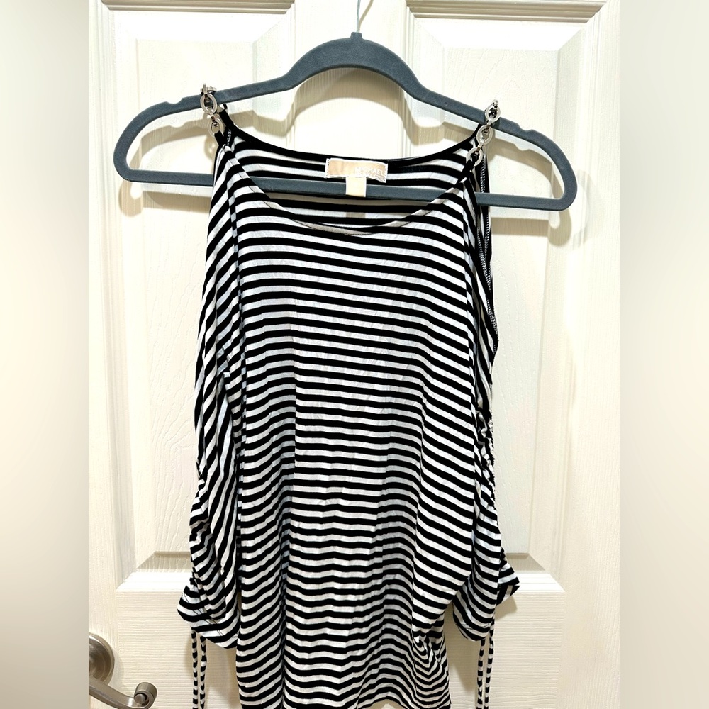 Michael Kors black white stripe blouse